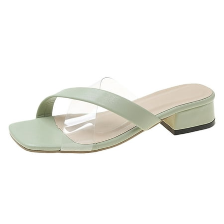 

Beaded Sandals Women Close Toe Sandals for Women Fashion Summer Women Sandals Heel Low Heel Square Toe Transparent Solid Color Casual Style