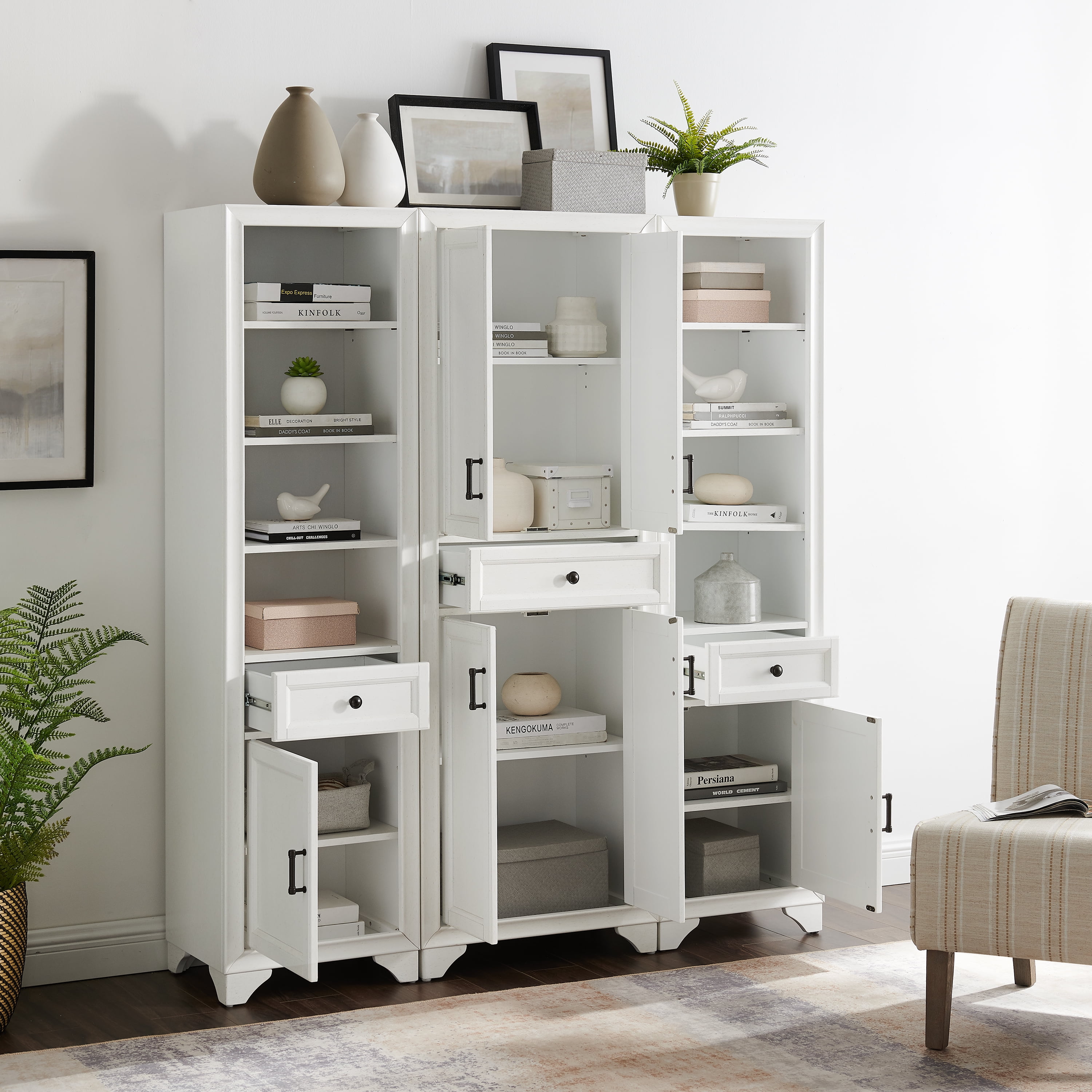 Crosley Furniture Tara 3-Piece Pantry Storage Cabinet Set with Shelves, Kitchen, Dining, or Laundry Room