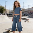 thumbnail image 4 of Blekii Petite Fit Cropped Wide Leg Jeans with Elastic Waist And Drawstring Casual Denim Pants Blue 130, 4 of 9