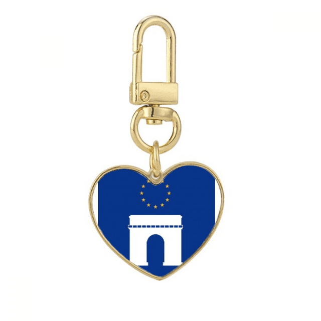 arc de triomphe french euan symbol Gold Heart Keychain Metal Keyring Holder