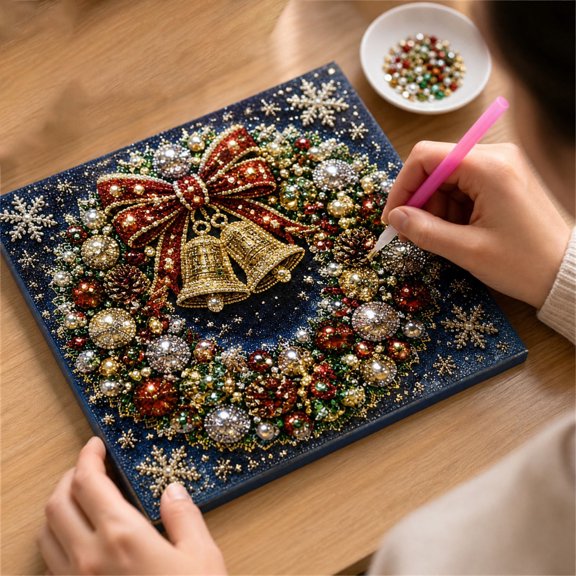 Christmas Pearl Diamond Art Kit, DIY Handicraft Painting with Holiday Patterns, Creative Festive Home Decoration for Xmas Gathering and Gift