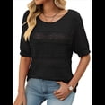 thumbnail image 2 of Suéteres de Corta para Mujer, Suéter de Cuello Redondo de Verano, Tops de Crochet. Negro XL, 2 of 9