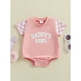 thumbnail image 3 of Suealasg Baby Girls Father's Day Romper Short Sleeve Crew Neck Letter Checkerboard Print Bodysuit Newborn Summer Casual Clothes 0-18 Months, 3 of 8