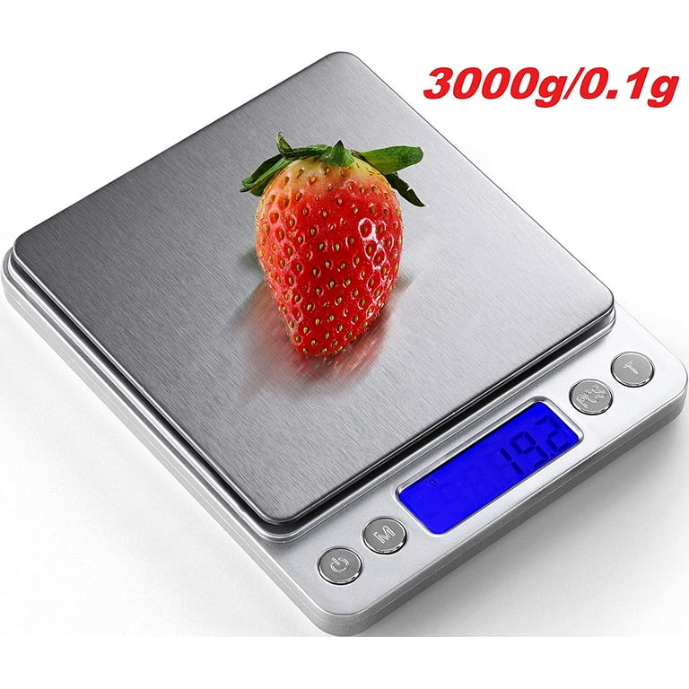 Digital Kitchen Scale 3000g / 0.1g ; Mini Pocket Jewelry Scale, Food Scale  for Kitchen, 2 Trays, 6 Units, Auto Off, Tare, PCS Function, Stainless  Steel, Batteries Included 