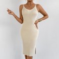 thumbnail image 4 of Xaqiouau Womens Solid Sleeveless Ribbed Knit Bodycon Midi Dress Scoop Neck Side Slit Fitted Stretchy Casual Work Party Club Evening Wear, 4 of 7