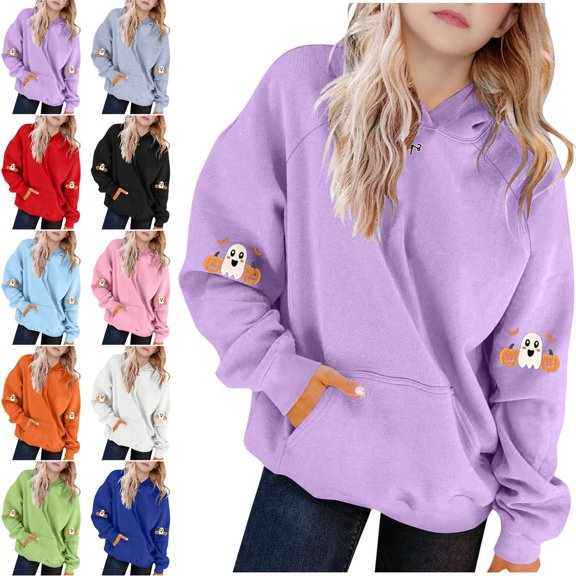 Piuwrlz Girls Hood Halloween Sweatshirts Kids Pattern Hat Hoodies Long Sleeve Pullover Black Size 7 Years