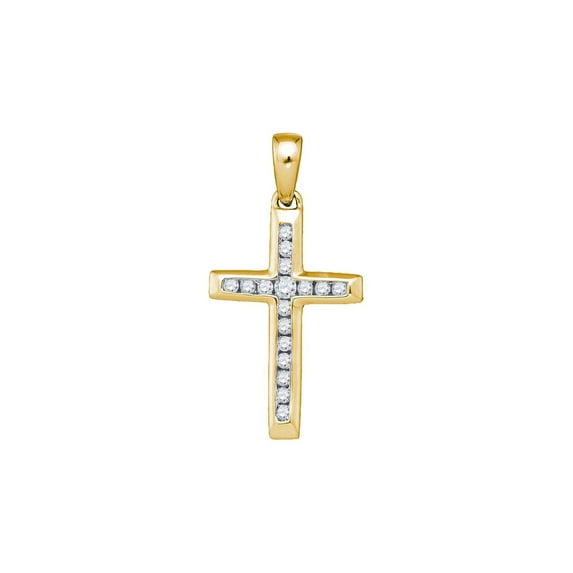 Jewels By Lux 10kt Yellow Gold Womens Round Diamond Small Cross Pendant 1/8 Cttw In Pave Setting (I2-I3 clarity; H-I color)