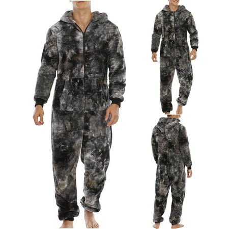 

XIAOFFENN Men Casual Zipper Hood Suit Tie-dye One-piece Suit Home Clothes And Pajamas