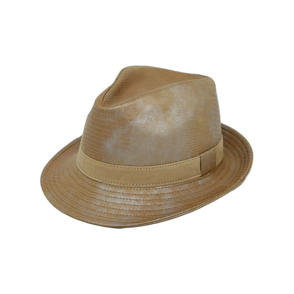 WITHMOONS Fedora Hat Classic Faux Leather Short Brim with Band GN61332 (Beige)