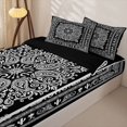 thumbnail image 3 of jejeloiu Retro Vintage Floral Zipper Full Size Comforter Sets with Fitted Sheet and 2 Pillowcases For Men Women,Western Pattern Zipper Bedding Set,Black White,Black Reversible,4-Piece, 3 of 7