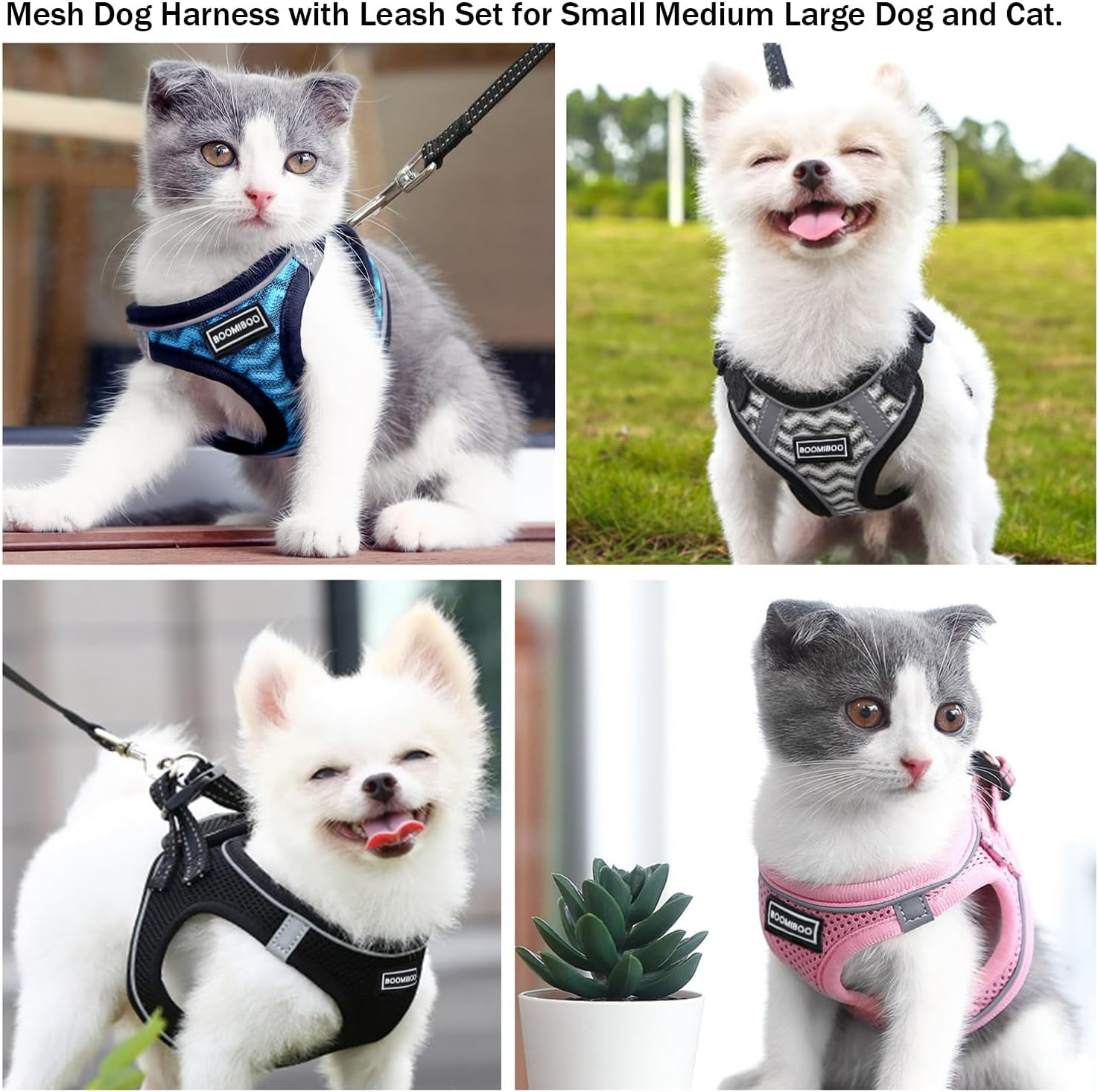 General Dog Harness with Leash Set, No Pull Adjustable Reflective Step-in Puppy Pet Vest Harnesses for Small Medium Large Dogs and Cats,Black L