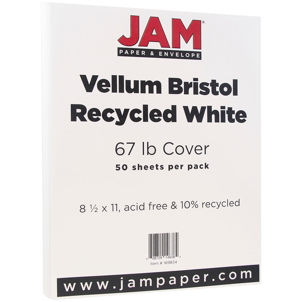 JAM Paper Vellum Bristol Cardstock 8.5" x 11" 67 lb White 50