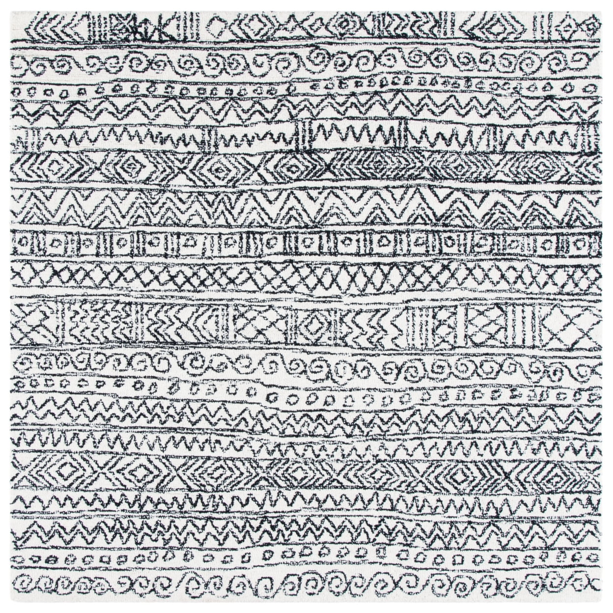 SAFAVIEH Micro-Loop Peronel Abstract Striped Wool Area Rug, Ivory/Black, 4' x 6'