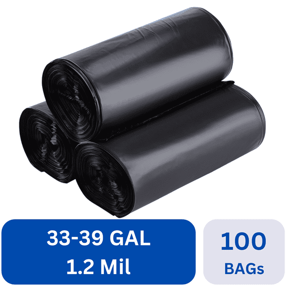 Karat 33-39 Gallon Trash Bags | 1.2 Mil | Black Heavy Duty Garbage Can Liners | (33" x 39") 100 ct