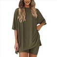 thumbnail image 1 of Conjunto de Dos Piezas para Mujer, Verano 2025, Informal, de Gran Tamaño, con Pantalones Cortos de Motociclista, Verde , Talla S, 1 of 8