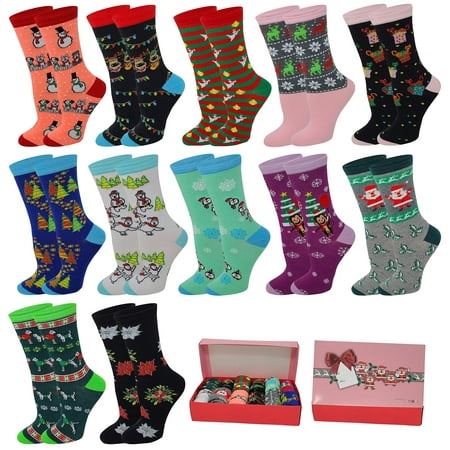 

Sumona Women Novelty Seasonal Christmas Holiday Socks with Gift Box ( 12 Pairs ) (Christmas A pack)