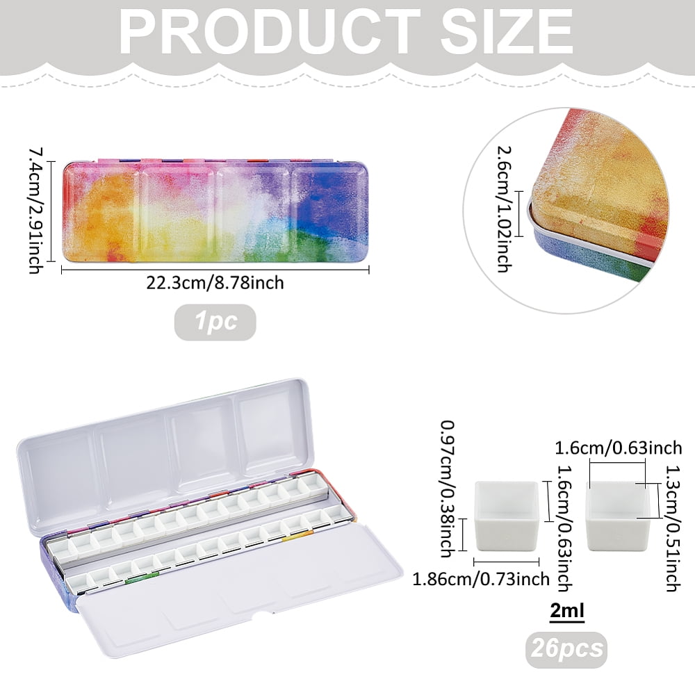 1Set Iron Watercolor Paints Tins Box with Plastic Empty Watercolor Paint Pans Colorful 223x74x26mm