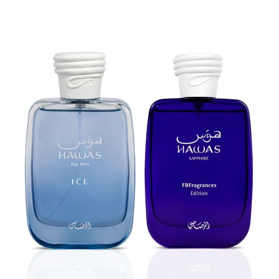 Rasasi Hawas Sapphire & Hawas Ice Eau de Parfum Sprays 100ml (3.4 oz) by Rasasi (Bundle)