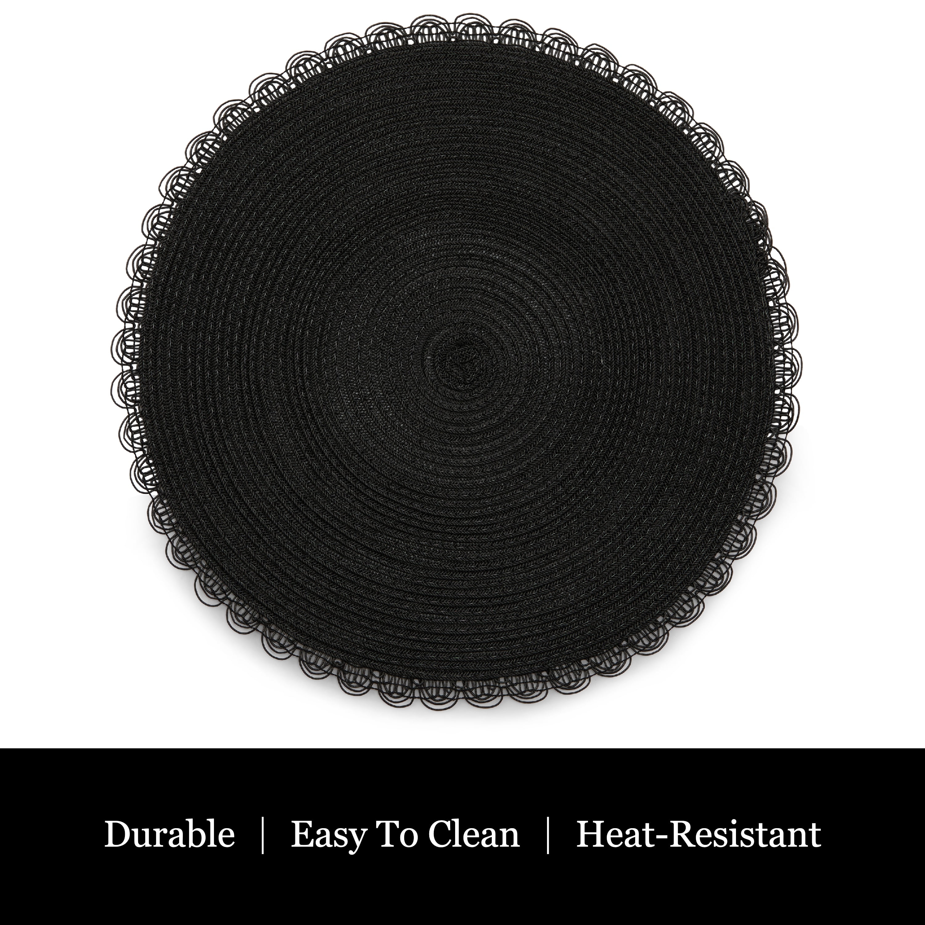 Dainty Home Set of 6 Placemats | Elegant and Durable | 15x15 in Round Woven Non-Slip Washable Place Mats | Tear-Resistant Heat | Resistant Placemats
