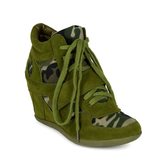 Breckelles BA49 Women Suede Lace Up Fashion Wedge Sneaker