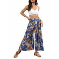 thumbnail image 3 of hirigin Women Boho High Waist Wide Leg Pants Summer Casual Palazzo Flowy Front Ties Beach Trousers Bohemian Clothes, S/ M/ L/ XL, 3 of 8