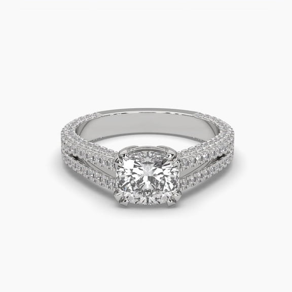 Princess Cut Moissanite 18k Double Hidden Halo Split Shank Ring
