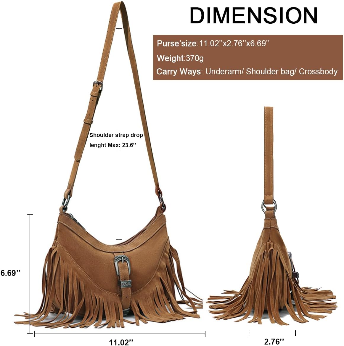 Kwuty Small Western Fringe Underarm Purse Mini Hipppie Shoulder Bag with Tassel for Women