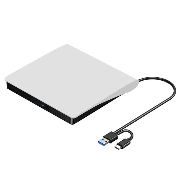 Lecteur Externe CD DVD/-RW, USB 3.0 et USB-C Portable Graveur de CD et DVD ROM Lecteur Graveur Réécrivain Lecteur de Disque, Blanc, 1 x Lecteur Externe CD/DVD, Blanc