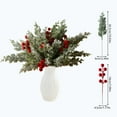 thumbnail image 2 of Elegant Red Berry Floral Arrangement with Greenery Needles and Vase for Festive Home Dining Table Centerpiece, 2 of 6
