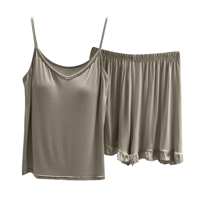 Conjunto de pijama de verano para mujer de 2 piezas: cuello cuadrado, manga corta, poliéster suave, ropa para dormir y estar por casa.