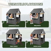 Ktaxon Wooden Outdoor Playhouse Lemonade Stand w/ Split Door, Pretend BBQ Grill Set, 50pcs Accessories, Ages 3-8, Gray