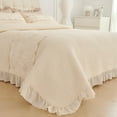 thumbnail image 5 of vctops Beige Ruffled Cotton Quilt Bedspread Set Queen Size, Shabby Chic Farmhouse Floral Embroidered Bedding Set, 3 Pieces Reversible Bedspread with Pillow Shams for All Season (Beige,Queen), 5 of 7