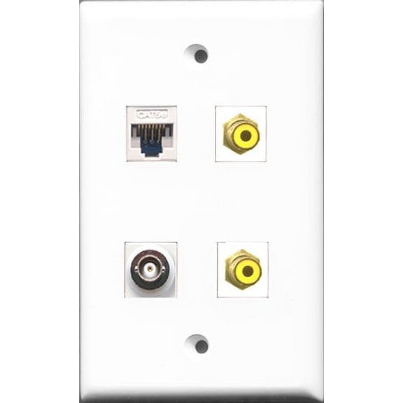 RiteAV - 2 Port RCA Yellow and 1 Port BNC and 1 Port Cat5e Ethernet White Wall Plate