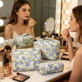thumbnail image 4 of ZZkhGO Large Capacity Partitioned Storage Bag, Polyester Quilted Travel Organizer, Vintage Floral Makeup Pouch Set with 3 Sizes for Business Trips, 4 of 7