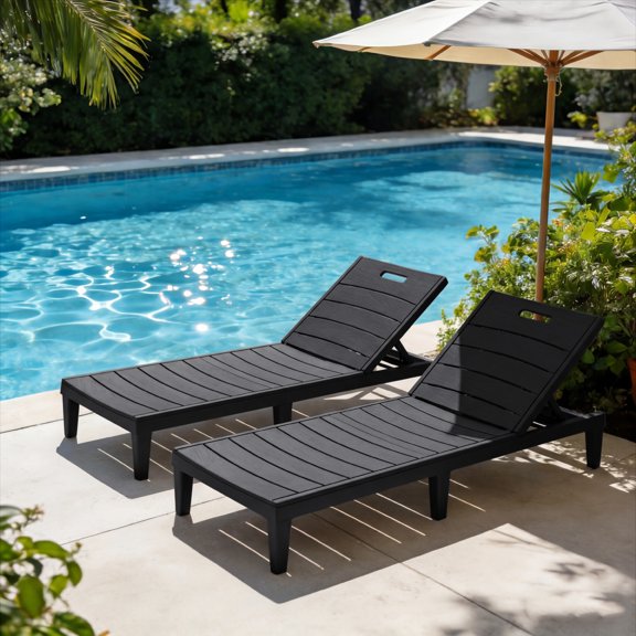 Vineego Set of 2 Patio Outdoor Chaise Lounge Chair Recliner with Adjustable Backrest, Light Taupe