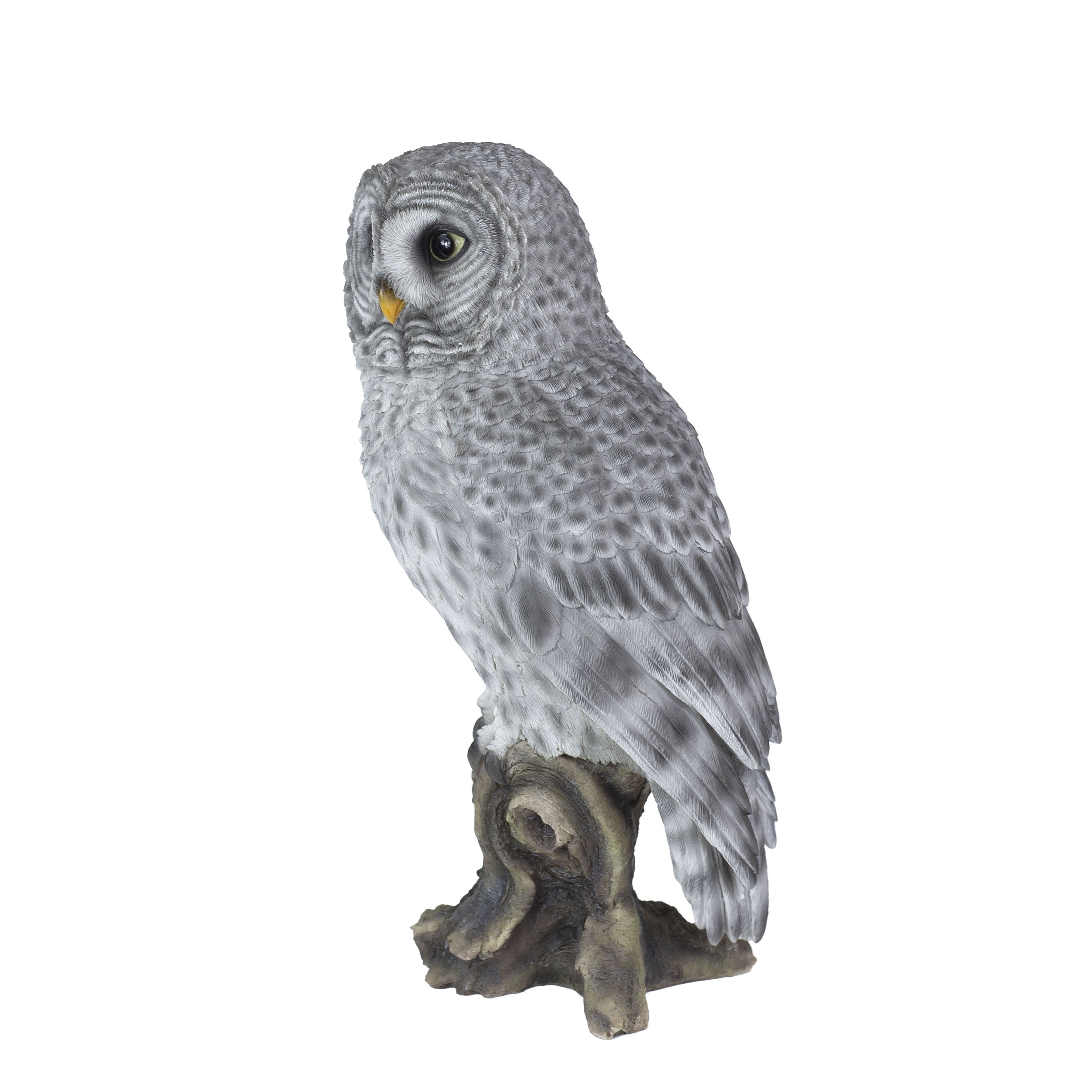 SOREAL Grey tawny Owl on branch | Handcrafted Decorative Bird Statue for Home & Garden | Premium Polyresin, Weather-Resistant Indoor/Outdoor Decor