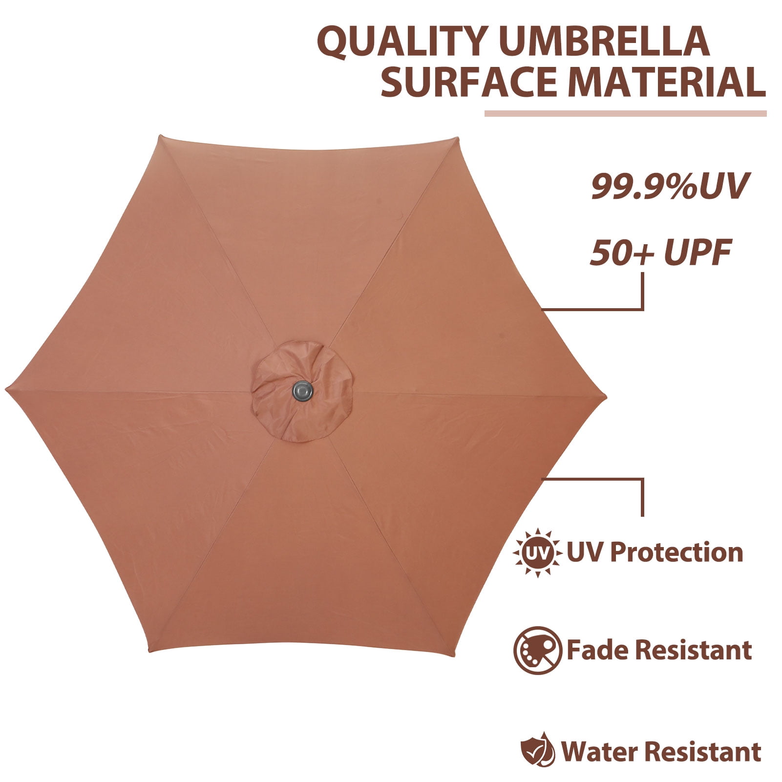 Autlaycil 9ft Outdoor Patio Umbrella, Durable Ribs with Tilt and Crank for Table, Garden, Poolside - Brown