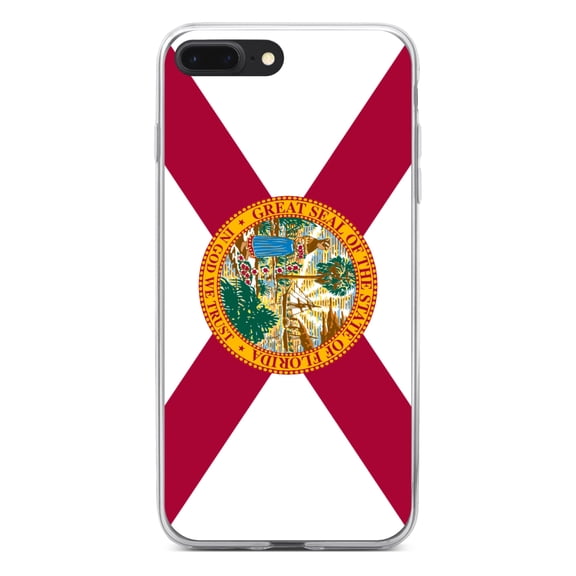 DistinctInk Clear Shockproof Hybrid Case for iPhone 7 PLUS / 8 PLUS (5.5" Screen) - TPU Bumper, Acrylic Back, Tempered Glass Screen Protector - Florida State Flag - US State Flag