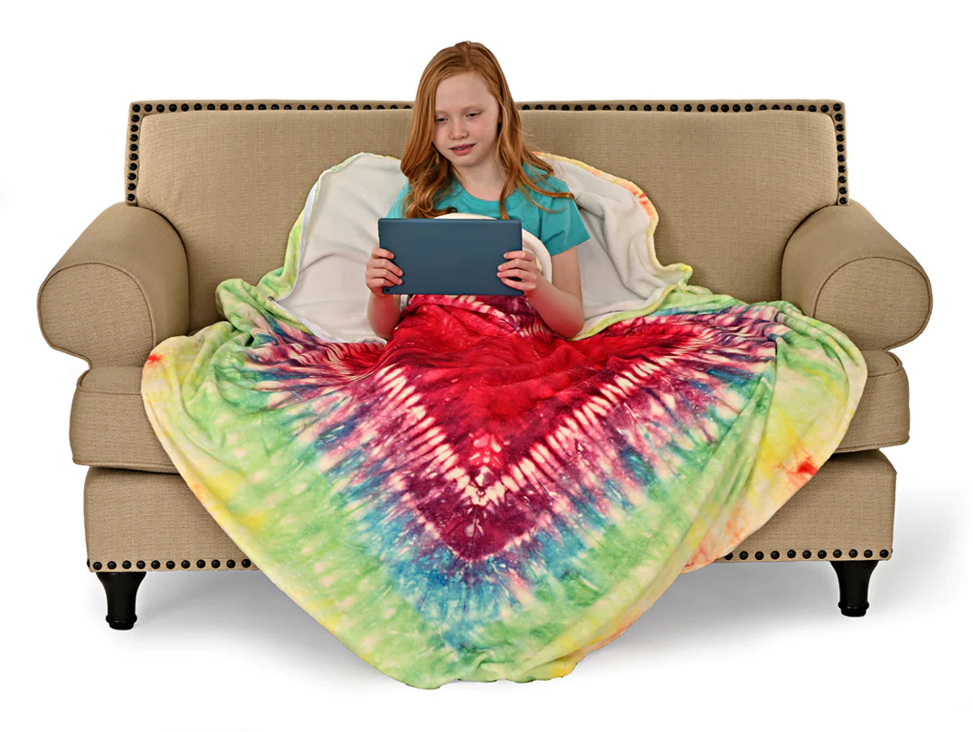 Heart Tie Dye Round Sleeping Bag Blanket 60" Diameter - Cozy Warm Flannel - Novelty Circle Throw Blanket Unique & Fun Love Blanket - Perfect for Kids, Perfect for Birthday Gift - image 2 of 5