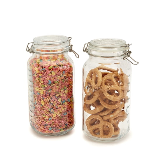 Mason Craft Craft and More, 2 Liter Large Square Glass Clamp Jar, Set of 2