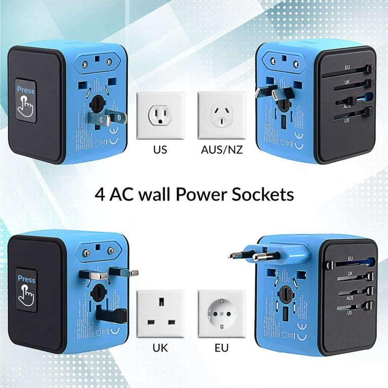 Unidapt Universal Travel Power Adapter, International Adaptor, Fast 2,4A  4-USB Worldwide European Power Charger, AC Wall Plug Adapters – All in One