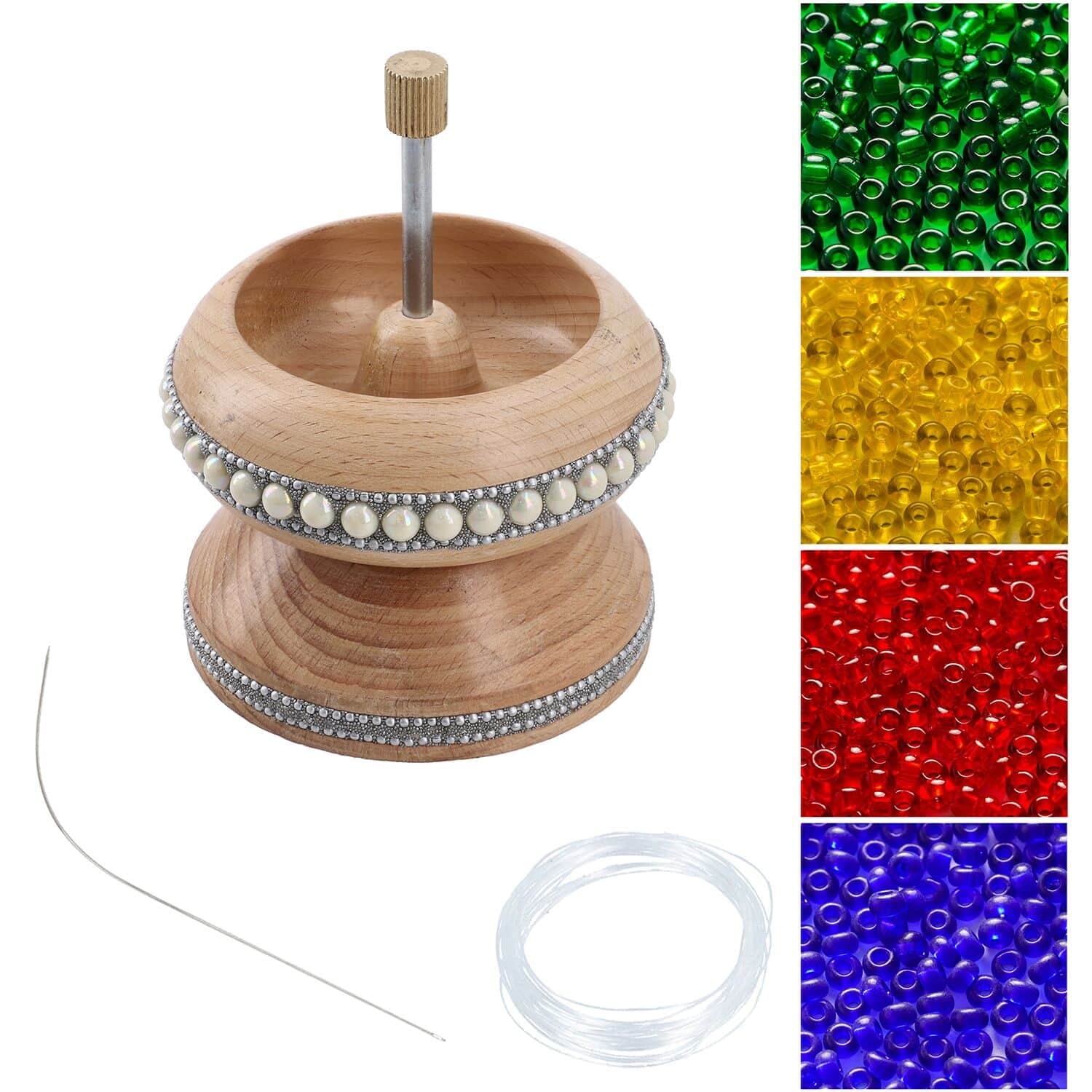  Keyzone Wooden Bead Spinner Kit, Bead Loader with 1000 PCS  Mixed Color Glass Seed Beads, 2 Large Eye Beading Needles and Threads, DIY  Seed Beads,Waist Beads,Bracelets and Necklaces