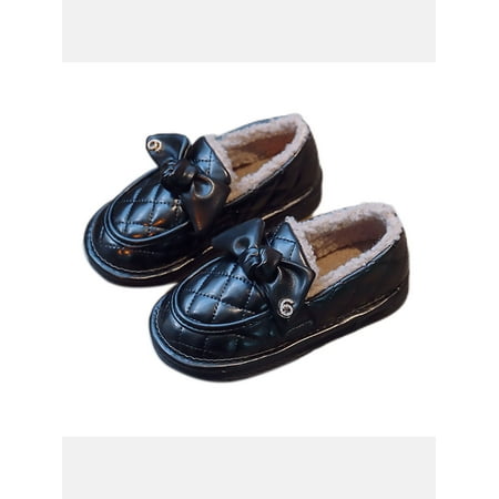 

Difumos Boys Moccasin Slippers Slip On Flats Fleece Lined Loafers Walking Cozy Warm Casual Shoes Lightweight Fuzzy Winter Black 1Y