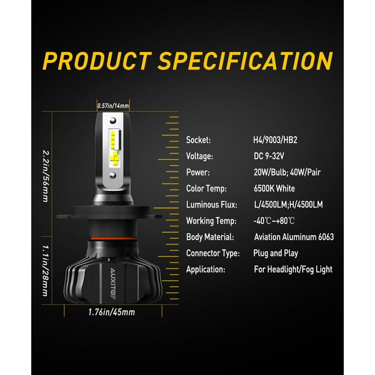 9003 LED Bulb H4/HB2 LED Headlight Bulb Fanless 9000 Lumens Adjustable —  AUXITO