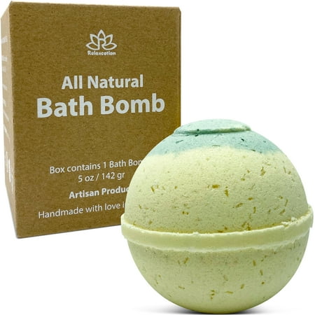 Organic Bergamot White Tea Bath Bomb with Essential Oils and Relaxing Bath Salts, Moisturizing Coconut Oil, for Women and Men Handmade in USA by Relaxcation