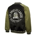 thumbnail image 2 of Men's Mitchell & Ness Olive/Black Los Angeles Lakers Clutch Satin Raglan Full-Snap Jacket, 2 of 5