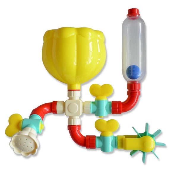 Buddy & Barney: Bath Time Waterfall - 16pc Water Works Pipes, Valves & Water Wheel, Construction & Building, Tub & Water Toy, Toddlers Kids Age 18mo 