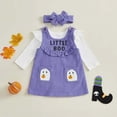 thumbnail image 2 of OJSFQUFP Baby Girls Halloween Comfortable and Breathable Set Long Sleeve Top Cute Printed Pinafore Dress Hairband Three Piece Set, 2 of 8