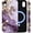 Purple Gold Flower, variant on Pink Cherry Blossom Gold Marble Magnetic Phone Case for iPhone 16 6.1", Compatible with MagSafe Wireless Charging Shockproof Cover, Romantic Floral Protective Case Hard PC TPU 2 in 1
