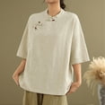 thumbnail image 2 of Camisas de Manga Corta para las Mujeres Blusas de Cuello Redondo con Botones Casuales, Camisa de Verano de Moda para Diarios Y Fiestas, 2 of 4